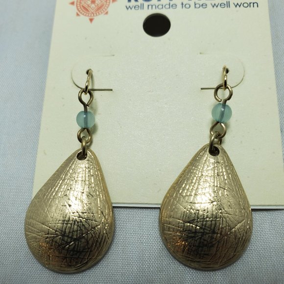 Ruff Hewn Bohemian Gold Teardrop Earrings (fish hook) - Picture 2 of 4